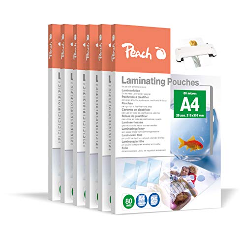 Peach Laminierfolien A4 - 80 mic - 600 pouches - Premiumqualität für beste Laminierergebnisse - kompatibel mit Geräten aller Markenhersteller - Glänzend -PP580-60A von Peach