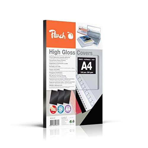 Peach PB100-02 Rückwände Deckblätter, DIN A4, 250 g m², 100 Blatt, hochglänzend, schwarz von Peach