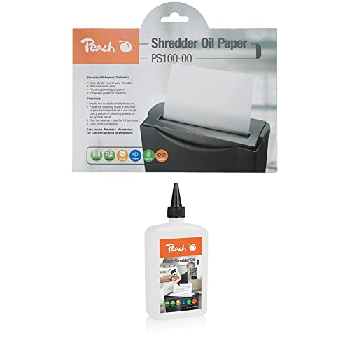 Peach PS100-00 Aktenvernichter Service Kit | 12 Ölpapiere | Aktenvernichterpflege + Aktenvernichter-Öl PS100-05 |Inhalt 355 ml | die Pflege für Ihren Aktenvernichter| für alle Aktenvernichter geeignet von Peach