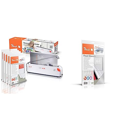 Peach Thermobindegerät DIN-A4 - Testsieger* & PB100-15 Klarsicht Deckblätter transparent, 0.18 mm, A4, 25 Blatt, farblos von Peach