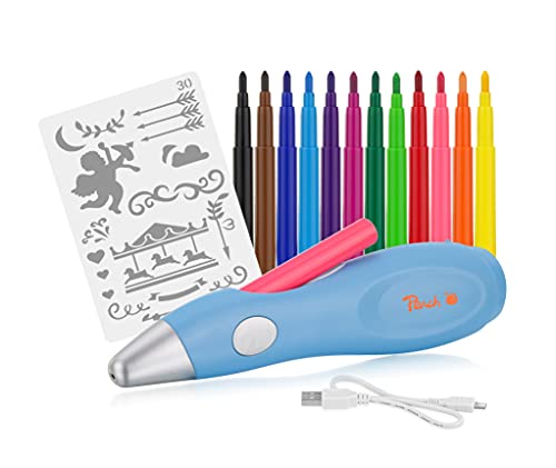 Peach elektrischer Airbrush Stift - 12 Farben - inkl. mehr als 70 Vorlagen - PO150, Blau von Peach