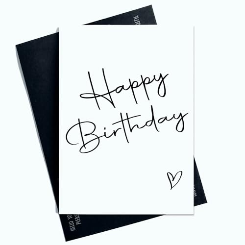 Peachy Antics Aesthetic Card Happy Birthday Card For Her Friends Family Cute Birthday Card Black Love Heart AP8 von Peachy Antics