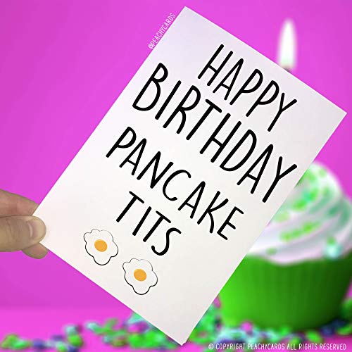 Peachy Antics Happy Birthday Karten, Happy Birthday Pancake Tits Karte, Kleine Brüste Karte, Lustige Karten, Freundschaftskarte, Freundin-Karte, Scherzkarten Neuheit PC39 von Peachy Antics