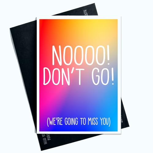 Peachy Antics Lustige Karte zum Abschiedskarten für Sie oder Ihn, lustig, Aufschrift Miss You, mehrfarbig, Aufschrift No Don't Go We're Going To Miss You, lustig, witzig, Humor, SP87 von Peachy Antics