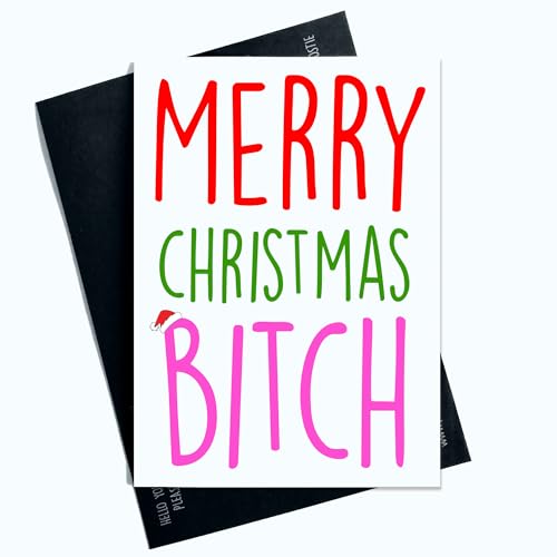 Peachy Antics Lustige Weihnachtskarten Merry Christmas B*tch Karte für Freunde, Kollegen, Weihnachtskarte, Merry Xmas Offensive rosa Schriftzug SP128 von Peachy Antics