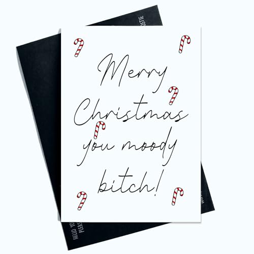 Peachy Antics Lustige Weihnachtskarten mit Aufschrift Merry Christmas You Moody Bitch, Humor, Banter Friend Cards, Happy Christmas Cards SP134 von Peachy Antics