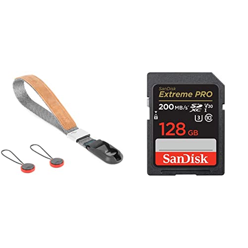 Peak Design Cuff Ash Kamera-Handschlaufe (CF-AS-3) & SanDisk Extreme PRO SDXC UHS-I Speicherkarte 128 GB (V30, 200 MB/s, U3, 4K UHD Videos, SanDisk QuickFlow-Technologie) von Peak Design