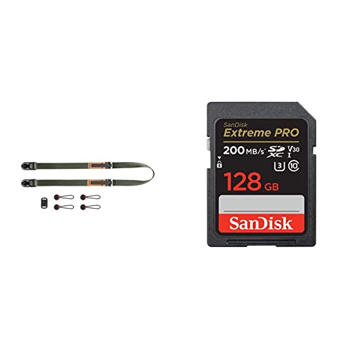 Peak Design Leash Kameragurt für Systemkameras und kleinere DSLRs Salbeigrün (L-SG-3) & SanDisk Extreme PRO SDXC UHS-I Speicherkarte 128 GB von Peak Design