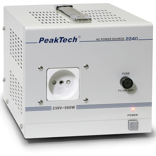 Peak Tech P 2240 – Trenntransformator, Messgerät, Ringkern Trenntrafo, Galvanische Trennung, Schutzklasse 1, Mobiler Einsatz, Eingangsspannung: 230 V, Ausgangsleistung: 500 W - 160 x 125 x 235 mm von PeakTech