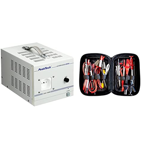 Peak Tech P 2240 – Trenntransformator, Schutzklasse 1, Mobiler Einsatz, 230 V, 500 W - 160 x 125 x 235 mm & Peak Tech P 8200 – Messzubehör Set für Digital Multimeter - 14-teilig inkl. Tasche von PeakTech