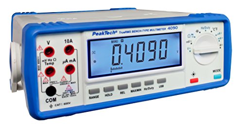 Peak Tech P 4090 – True RMS Digital Tisch Multimeter, LCD Anzeige, 22000 Counts, Durchgangsprüfer, USB Schnittstellen, PC Software, Batteriebetrieb, Messgerät, Spannungstest - EN 61010-1; CAT I 600 V von PeakTech