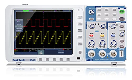 PeakTech 1240 – 2-Kanal Speicher-Oszilloskop (60MHz) mit USB-, VGA-, LAN-Schnittstelle & 8“ Hochauflösendes TFT Farbdisplay, 20 Automatische Messmodi, Speicher Digital-Oszilloskop (10 Mio./Ch.) von PeakTech