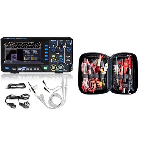 PeakTech 1404, Digital Speicher Oszilloskop, Schwarz & Peak Tech P 8200 – Messzubehör Set für Digital Multimeter, Prüfkabel Set, Elektronik Sortiment mit Prüfkabel - 14-teilig inkl. Tasche von PeakTech