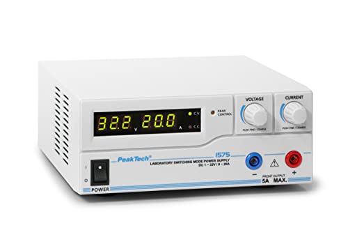 PeakTech 1575 – Labornetzgerät DC 1-32V / 0-20A mit USB, LED-Anzeige, DC-Schaltnetzteile, Stromversorgung, 3 benutzerdefinierte Voreinstellungen für Messwerte, Überlastungsschutz - 200~240 V AC von PeakTech