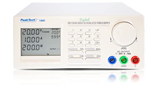 PeakTech 1890 – Progr. DC Schaltnetzteil 1-20 V/0-10 A DC inkl. 4-stelliger LCD-Anzeige, Transformator mit USB- & RS-232/485-Port, Labornetzgerät, Überlastschutz, PC Steuerung - 90~265 V AC, Weiß, 280x210 von PeakTech