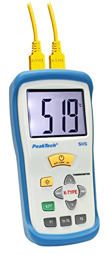 PeakTech 2-Kanal Profi Digital Thermometer mit großem Display für Typ-K Fühler/ Thermoelemente -50... +1300°C; 2000 Counts, 1 Stück, P 5115 von PeakTech
