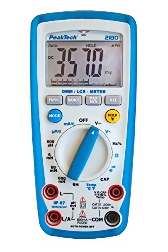 PeakTech 2180 – Digitales Multimeter mit LCR-Meter, Widerstand, Kapazität, Induktivität, Messgerät, 6000 Counts, Autorange, Strommessgerät, beleuchtetes LCD-Display - CAT III 1000 V, blau und weiß von PeakTech