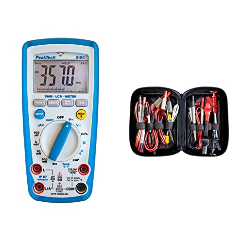 PeakTech 2180 – Digitales Multimeter mit LCR-Meter - CAT III 1000 V & Peak Tech P 8200 – Messzubehör Set für Digital Multimeter, Prüfkabel Set, Elektronik Sortiment mit Prüfkabel - 14-teilig von PeakTech