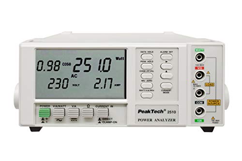 PeakTech 2510 Leistungsanalysator, Wattmeter, Strommessgerät 1 Phasen Leistungsanalysator bis 1000 kW, Anzeige bis 10000 kWh mit RS-232, Cos Phi, Frequenz, Widerstand, 600 V AC, 1000 A AC DC, P 2510 von PeakTech