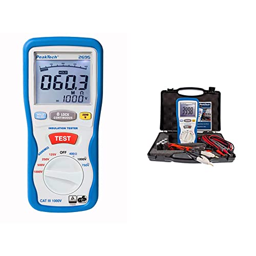PeakTech 2695, Digitaler Isolationsmesser, 3 ½-stellig, 125/250/500/1000 V, 4000 MΩ & 2705 – Digitales Milliohmmeter mit 4-poligen Kelvin Prüfleitungen, Widerstandsmessungen, TÜV/GS PeakTech 2695, Digitaler Isolationsmesser, 3 ½-stellig, 125/250/500/1000 V, 4000 MΩ & 2705 – Digitales Milliohmmeter mit 4-poligen Kelvin Prüfleitungen, Widerstandsmessungen, TÜV/GS von PeakTech