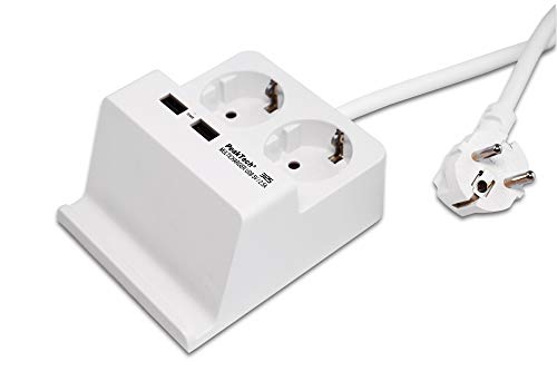 PeakTech 3125 – Tischsteckdose mit 2 x 230 V Schuko & 2 USB Ladegerät mit 2,5 A, Steckdosenleiste mit Kindersicherung, Inkl. Halterung für Smartphone & Tablet, rutschfest, 100x60x120 mm - 400g, Weiß PeakTech 3125 – Tischsteckdose mit 2 x 230 V Schuko & 2 USB Ladegerät mit 2,5 A, Steckdosenleiste mit Kindersicherung, Inkl. Halterung für Smartphone & Tablet, rutschfest, 100x60x120 mm - 400g, Weiß von PeakTech