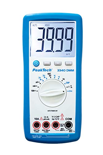 PeakTech 3340 Digital Multimeter 4000 Counts mit großer LCD Anzeige, CAT III 600V / 10A AC/DC, Auto-Range, P 3340, Blau von PeakTech