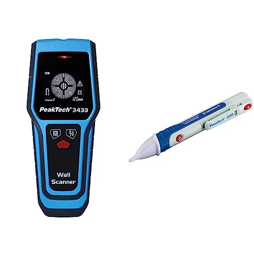 PeakTech 3433 – Digitaler Wandscanner, digitales Ortungsgerät, Stud Finder & P 1030 – Kontaktloser AC Spannungsprüfer mit LED Lampe, 50 – 1000 V AC Betriebsbereich - 157 x 26 mm von PeakTech