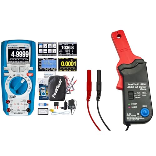 PeakTech 3440 – True RMS Digital Multimeter mit 4.0 Bluetooth & Grafik-Display CAT III 1000 V & P 4250 4250 - Stromzangen-Adapter für Multimeter bis zu 60 in AC/DC mit 4 mm Steckern - CAT III 300V von PeakTech