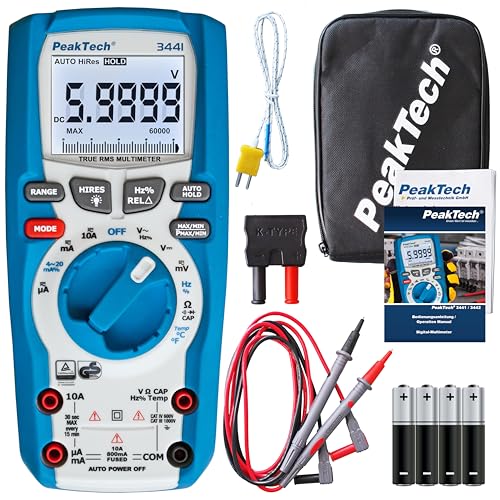 PeakTech 3441 – True RMS Digital Multimeter für Elektriker mit 60000 Counts, Profi-Handmultimeter für elektrische Leitungen, TÜV/GS, Spannungsmesser, Durchgangsprüfer, Messgerät - CAT III 1000 V, Blau von PeakTech