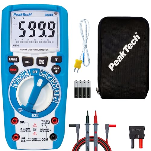PeakTech P3443 – Wasserdichtes Digital Multimeter mit 6.000 Counts – IP67 – Strommessgerät 1000V AC/DC – Messgerät mit LCD-Display und LED-Lampe – Professionelles Multimeter digital – CAT III 1000 V von PeakTech