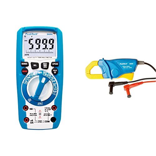 PeakTech 3444 – True RMS Digital Multimeter, Wasserdicht (IP67), 6000 Counts - CAT III 1000 V & Stromzangenadapter 200 A AC für Digitalmultimeter, 1 Stück, P 4200, Blau von PeakTech