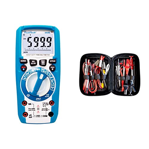 PeakTech 3445 - True RMS Digital Multimeter mit 4.0 Bluetooth & Peak Tech P 8200 – Messzubehör Set für Digital Multimeter, Prüfkabel Set, Elektronik Sortiment mit Prüfkabel - 14-teilig inkl. Tasche von PeakTech