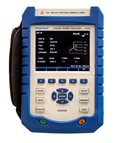 PeakTech P4145 – Profesioneller 3-Phasen Leistungsanalysator – Hochwertiger Netzanalysator mit LAN und USB Anschluss – Mit TFT-Farbdisplay und Datenlogger-Funktion – CAT III 1000 V von PeakTech