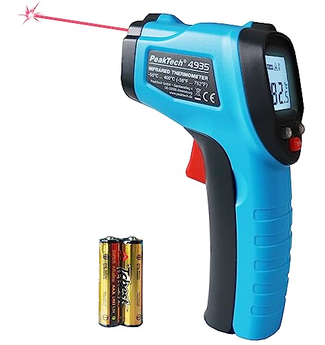 PeakTech 4935 Infrarot-Thermometer/Pyrometer mit Laser, -50°C … 400°C, Messpunktverhältnis 12:1, für schnelle Oberflächentemperaturmessung 0.5sec, Emissionsgrad 0,95 fest von PeakTech