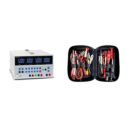 PeakTech 6075 - Linear geregeltes Netzgerät mit 2 Ausgängen & USB, Doppel Labornetzgerät 0-30V / 0-5A & Peak Tech P 8200 – Messzubehör Set für Digital Multimeter, Prüfkabel Set, 14-teilig inkl. Tasche von PeakTech