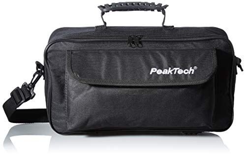 PeakTech 7400 – Tragetasche für Oszilloskope & Messgeräte, Transporttasche mit Polsterung, Zubehörtaschen mit Klettverschluss, Schultergurt, Stabiler Handgriff – 380 x 210 x 140 mm (Schwarz) von PeakTech