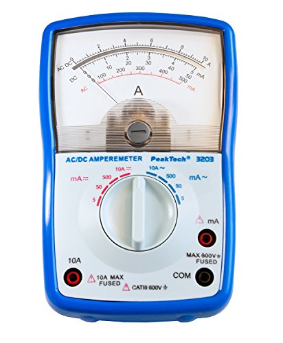 PeakTech Analog Amperemeter; Cat III 600V; Max. 10A AC/DC; 5mA/ 50mA/ 500mA/ 10A AC DC; analoges Instrument, 1 Stück, P 3203 von PeakTech