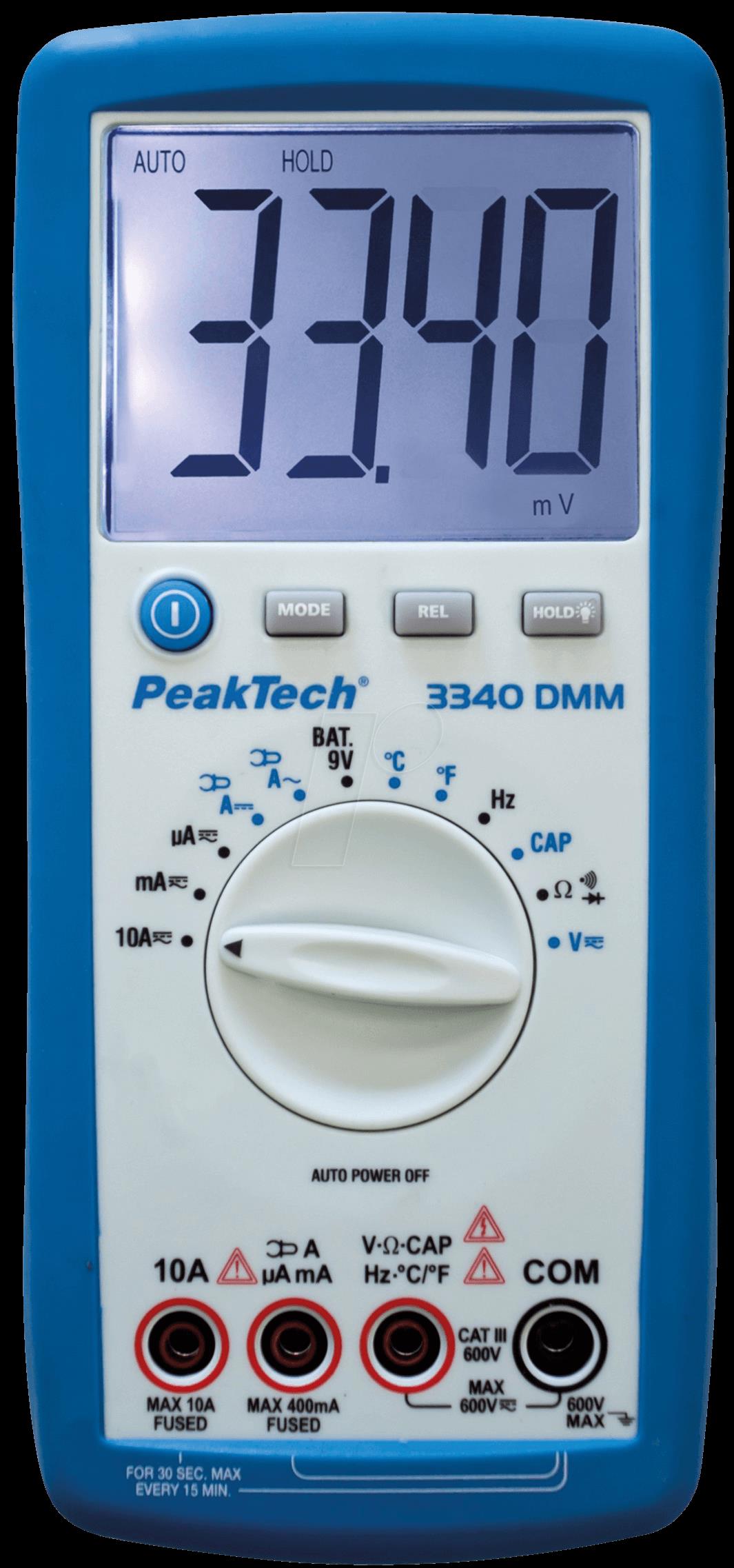 PeakTech Digital-Multimeter RMS 3¾-stelliges LCD/4000 Stellen 600 VAC 600 VDC 10 ADC (PeakTech 3340) von PeakTech
