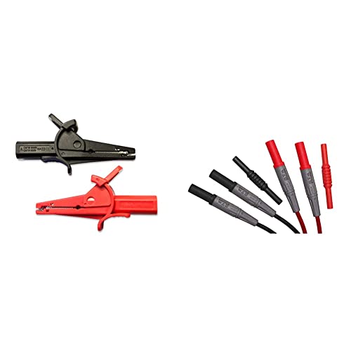 PeakTech Isolierte 4 mm Krokodilklemmen -CAT III, 1 Stück, P 7015 & Isolierte 4 mm Verbindungsleitungen mit Verlängerungsstück - CAT III 1000 V, P 7005, rot und schwarz von PeakTech