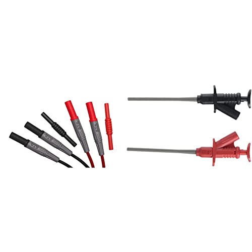 PeakTech Isolierte 4 mm Verbindungsleitungen mit Verlängerungsstück - CAT III 1000 V, P 7005, rot und schwarz & Isolierte 5 A Abgreifklemme mit 4 mm Buchsen - CAT II, 1 Stück, P 7010 von PeakTech