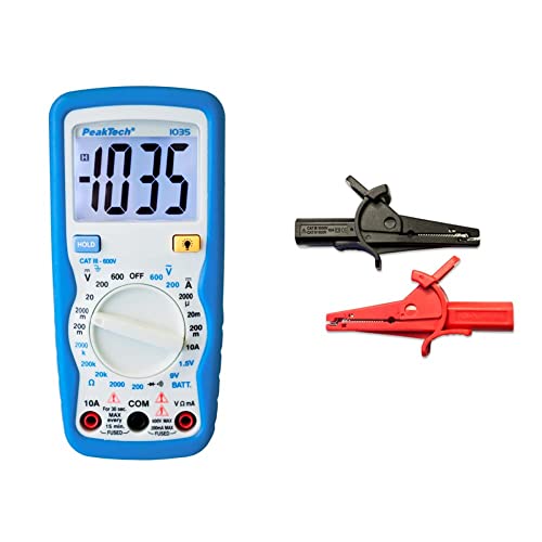 PeakTech Kompaktes Digital-Multimeter P1035 zur Messung von Spannung, Gleichstrom und Widerstand, Blau, Weiß & Isolierte 4 mm Krokodilklemmen -CAT III, 1 Stück, P 7015 PeakTech Kompaktes Digital-Multimeter P1035 zur Messung von Spannung, Gleichstrom und Widerstand, Blau, Weiß & Isolierte 4 mm Krokodilklemmen -CAT III, 1 Stück, P 7015 von PeakTech