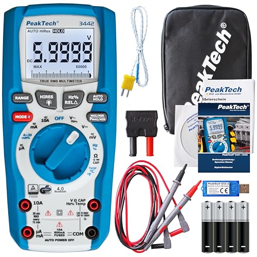 PeakTech P 3442 – True RMS Multimeter mit Digital Anzeige – Strommessgerät mit 60000 Counts & Bluetooth 4.0 – Profi-Messgerät für Elektriker mit Auto-Hold Funktion – CAT III 1000V – Blau von PeakTech