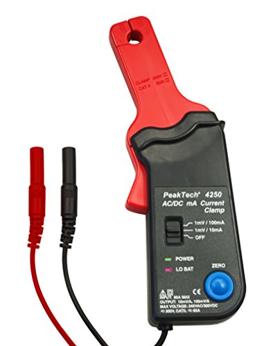 PeakTech P 4250 4250 - Stromzangen-Adapter für Multimeter bis zu 60 in AC/DC mit 4 mm Steckern, Nullpunkteinstellung für Gleichstrom-Amperometrie, Strommessung, Durchmesser bis zu 9 mm - CAT III 300V von PeakTech