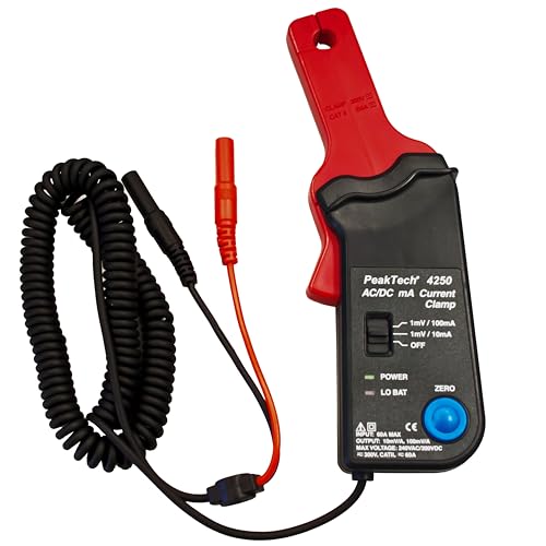 PeakTech P 4250 4250 - Stromzangen-Adapter für Multimeter bis zu 60 in AC/DC mit 4 mm Steckern, Nullpunkteinstellung für Gleichstrom-Amperometrie, Strommessung, Durchmesser bis zu 9 mm - CAT III 300V von PeakTech