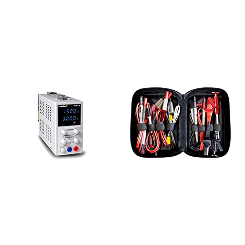 PeakTech P 6080 A Labornetzteil 0-15V / 0-3A, Hochauflösendes Labornetzgerät & Peak Tech P 8200 – Messzubehör Set für Digital Multimeter, Prüfkabel Set, 14-teilig inkl. Tasche von PeakTech