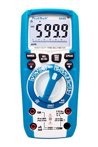 PeakTech - True RMS Digital Multimeter mit 4.0 Bluetooth, Wasserdicht (IP67), 6000 Counts, Robustes Gehäuse, Handmultimeter, Spannungsmesser, Durchgangsprüfer, Messgerät, Strom - CAT III 1000V P 3445 von PeakTech