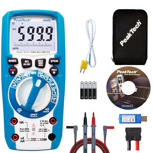 PeakTech 3445 Multimeter Digital - Robustes Strommessgerät mit True RMS, präzisem Voltmeter, Amperemeter und Durchgangsprüfer, 4.0 Bluetooth, IP67 wasserdicht, 6000 Counts, CR Meter - CAT III 1000V von PeakTech