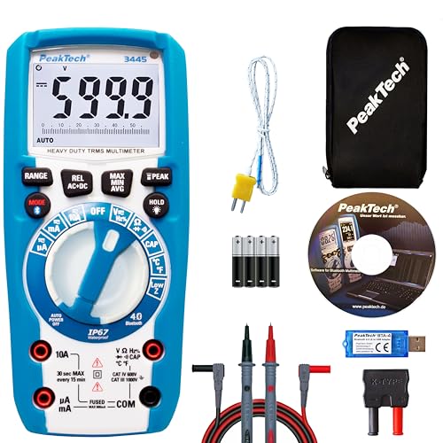 PeakTech - True RMS Digital Multimeter mit 4.0 Bluetooth, Wasserdicht (IP67), 6000 Counts, Robustes Gehäuse, Handmultimeter, Spannungsmesser, Durchgangsprüfer, Messgerät, Strom - CAT III 1000V P 3445 von PeakTech