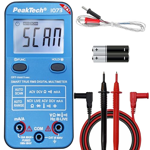 PeakTech P1073 – True RMS Digital Multimeter SMART mit Auto-Range Funktion – Digitales Multimeter mit 4.000 Count LCD-Anzeige – Präzises Strommessgerät mA- und A-Bereich bis 600V AC/DC – CAT III 600V PeakTech P1073 – True RMS Digital Multimeter SMART mit Auto-Range Funktion – Digitales Multimeter mit 4.000 Count LCD-Anzeige – Präzises Strommessgerät mA- und A-Bereich bis 600V AC/DC – CAT III 600V von PeakTech