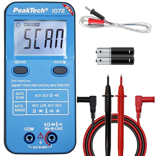 PeakTech P1072 – True RMS Digital Multimeter SMART mit Auto-Range Funktion – Digitales Multimeter mit 4.000 Count LCD-Anzeige – Strommessgerät bis 600V AC/DC, NCV und Live-Test – CAT III 600V von PeakTech